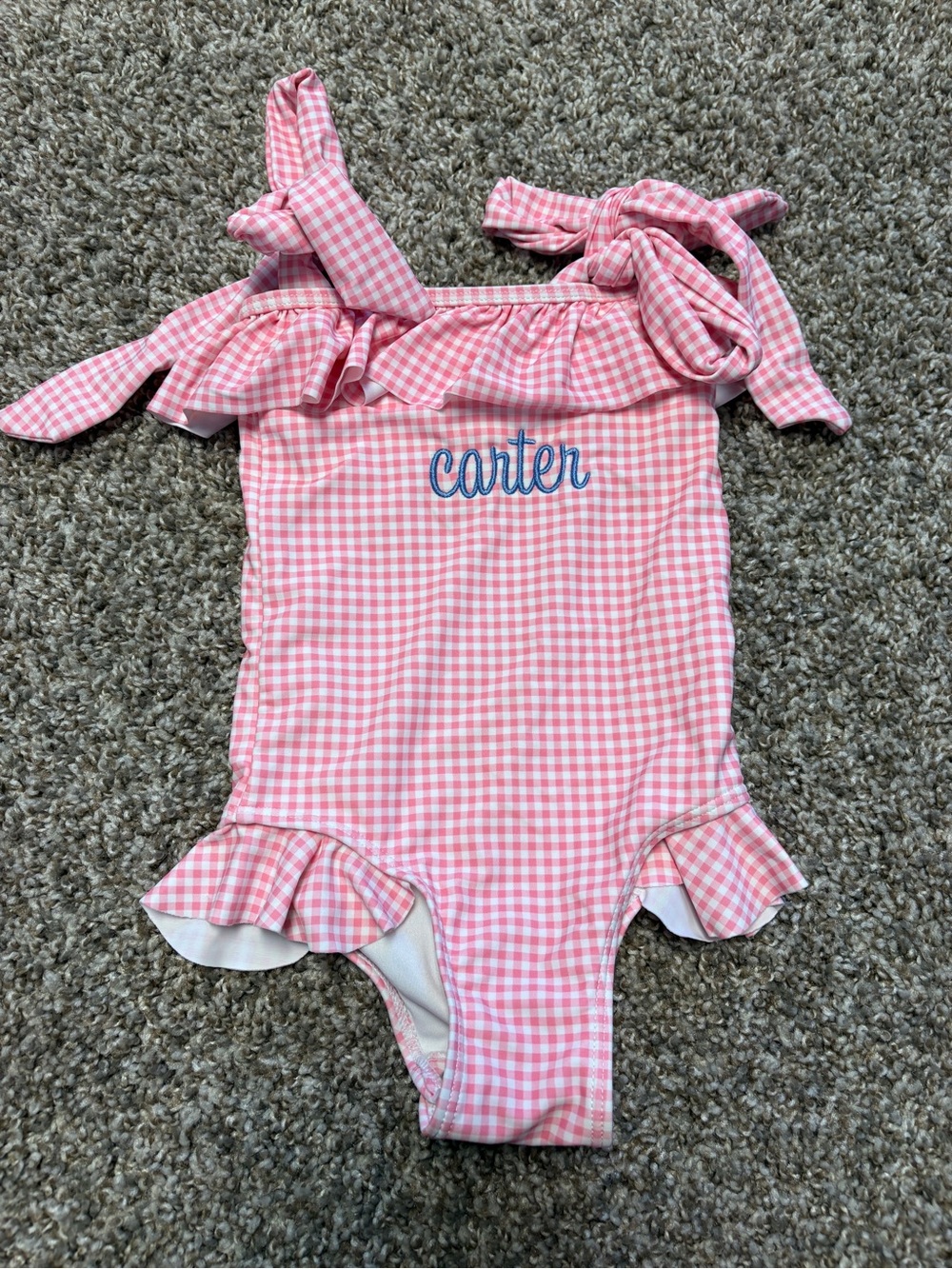 Cecil & Lou Pink Gingham Ruffle Tie-Shoulder One-Piece Swim